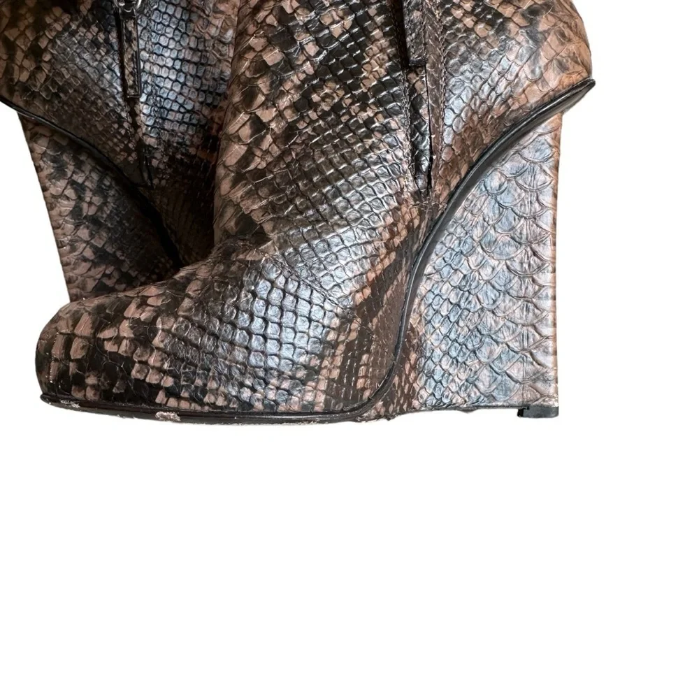 Giuseppe Zanotti Python Wedge Ankle Booties Brown Snakeskin Platform Size 38
